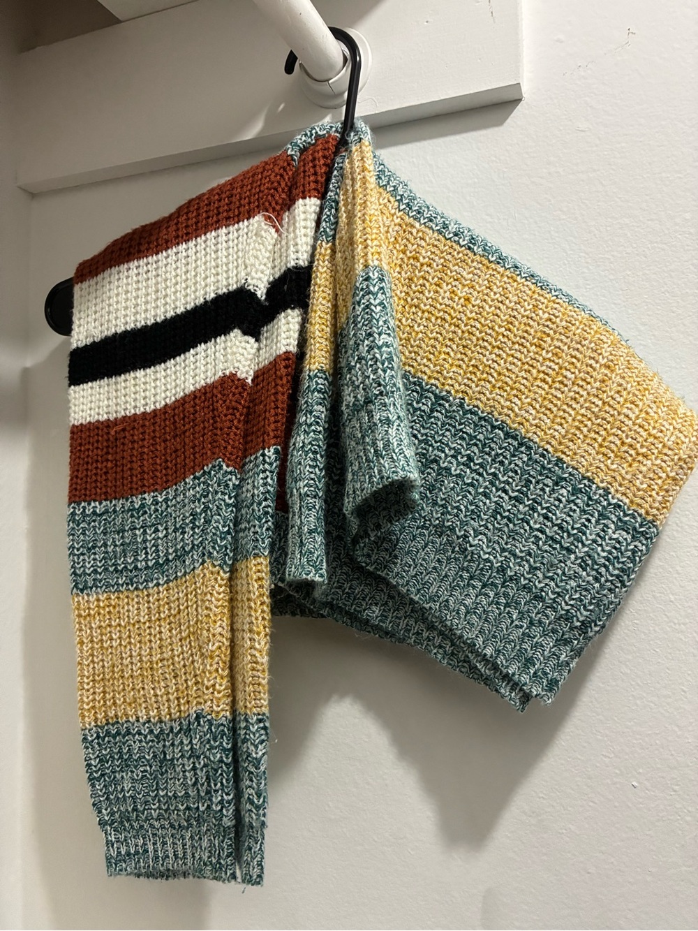 Striped V-Neck Sweater in Rust, Teal & Mustard - Picture 3 of 6